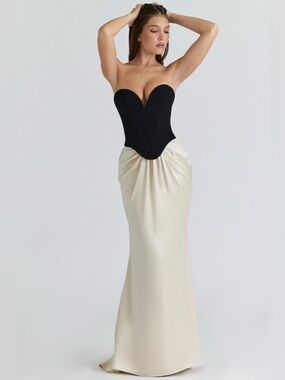 House of CB SORCHA Black & Champagne Corset Maxi Gown NWOT